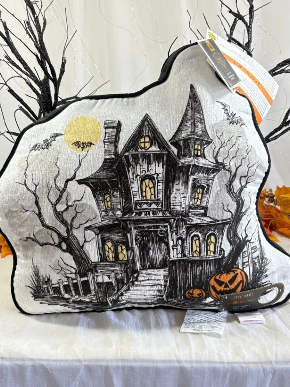 Halloween Spooky 18x20 Scary Haunted House Light Up Toss Decorative Pillow New